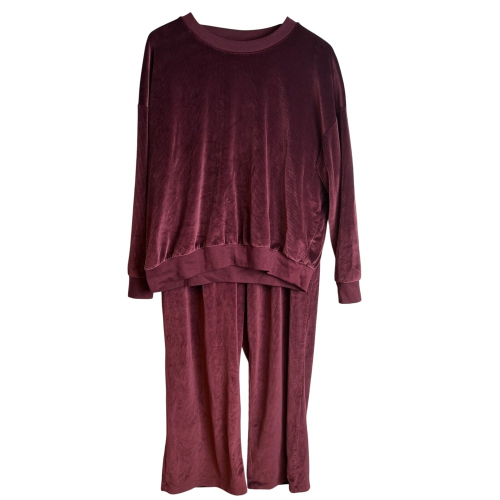 Joyspun Womens Ribbed Velour Lounge Set XL Burgundy Ribbed Velour Set